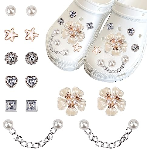 Schuhanhänger für Frauen 14 Stück Bling Diamant Pearl Schuhdekoration Anhänger Schuhzubehör Schuhschmuck Charms für Party Geschenk