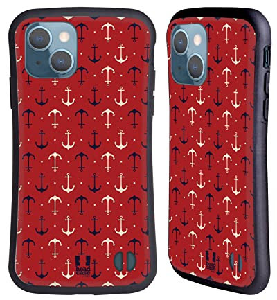 Head Case Designs Ancore Blu Scuro E Bianche Pattern Marini 1 Cover Ibrida Compatibile con Apple iPhone 13
