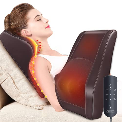 Rückenmassagegerät mit Hitze, Shiatsu Nackenmassage Kissen, 3D Deep Tissue Kneten Massagegeräte für Nacken Rücken Schulter Bein Schmerzlinderung, Geschenk für Frauen Männer