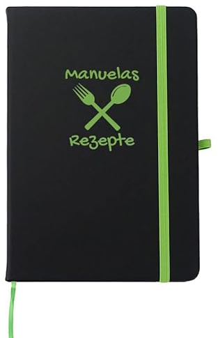 Edles Notizbuch für Rezepte | Soft-Touch-Cover | Schwarz | Individualisierbar | Personalisiert | Individuell graviert | mit Namen | Hellgrün
