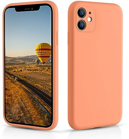 CALOOP Slim-Fit for iPhone 11 Case,Skin Soft Liquid Silicone,Sturdy Hard Frame Shockproof Cover with Anti-Scratch Microfiber Lining,Full Protection for Screen and Lens,6.1 inch(Kumquat Orange)