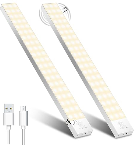 Unterbauleuchte Küche LED Schrankbeleuchtung 32cm 2Stück Warmweiß mit Bewegungsmelder Innen Akku,Schranklicht Schrankleuchten Lichtleiste USB mit Sensor für Kleiderschrank,Unterschrank,Kofferraum,RV
