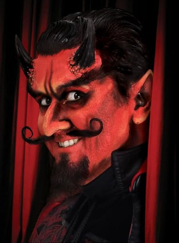 Maskworld Große Teufel Hörner Latexapplikation Dämon - Halloween Make-Up Teufelshörner aus Latex hautfarben, überschminkbar, inkl. Mastix Hautkleber