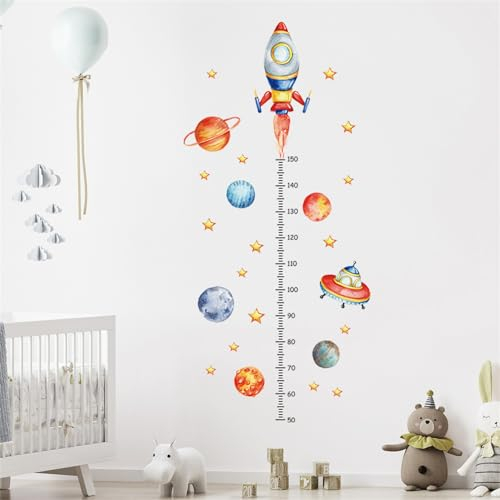 Hava Kolari Rakete Kinder Höhe Diagramm Wandtattoo Wandaufkleber Höhe Messlatte Maßband Universum Kinderzimmer Babyzimmer Kind Baby Junge Mädchen Wandsticker Wanddeko