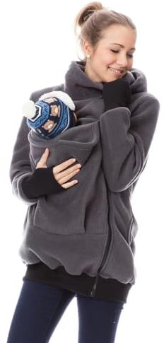 HAZARA HAZARA3-in-1-Frauen-Schwangerschaftsjacke, warme Känguru-Softshell-Kapuzenjacke, Tragejacke, verdickte, modische Mutterschaftsmode, Winterjacke-pessimistisch||S