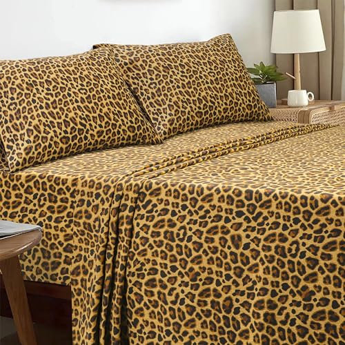 Sleepdown Bettwäsche-Set aus Baumwolle, Leopardenmuster, Braun