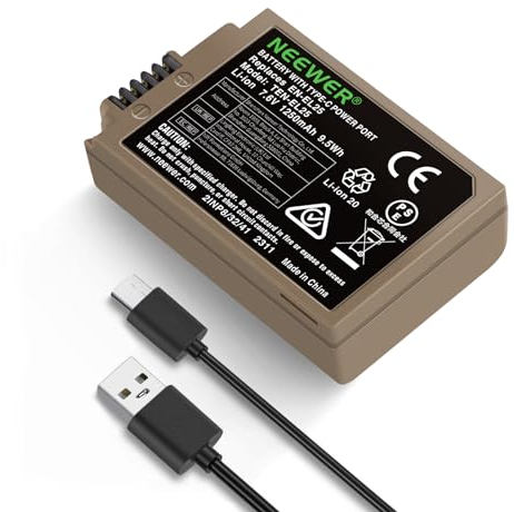 NEEWER EN-EL25 Batteria Sostitutiva per Fotocamera 1250mAh per Nikon Zfc Z30 Z50 e Caricabatteria MH-32, Ricarica Completa di Batteria Sicura al 100% in 2,5 Ore con Cavo di Ricarica Rapida USB Tipo C