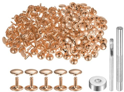 QUARKZMAN 100 Juego Cuero Remache 12 x 12mm de Metal con Doble Tapa Broches de Presión y Herramientas de Instalación para Cuero Manualidad Reparación Decoración Tono Dorado Claro