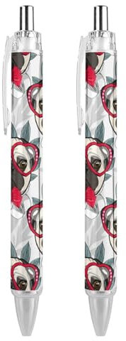 Lustiger Mops mit roter Schleife und Brille, niedlicher Kugelschreiber, einziehbar, feine Spitze, 0,5 mm, glattes Schreiben für Zuhause und Büro