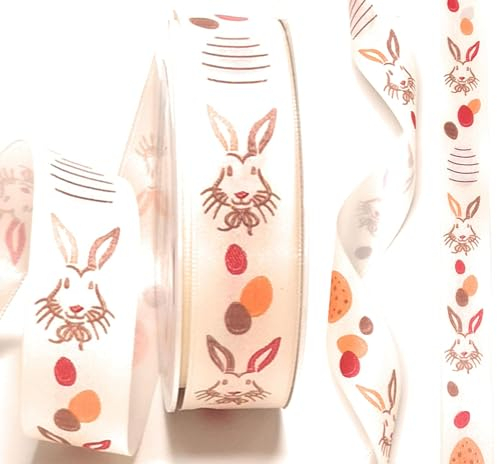 s.dekoda Schleifenband 20m x 25mm Creme - Orange Ostern Osterhase Osterei Satinband Dekoband [D9151-136]