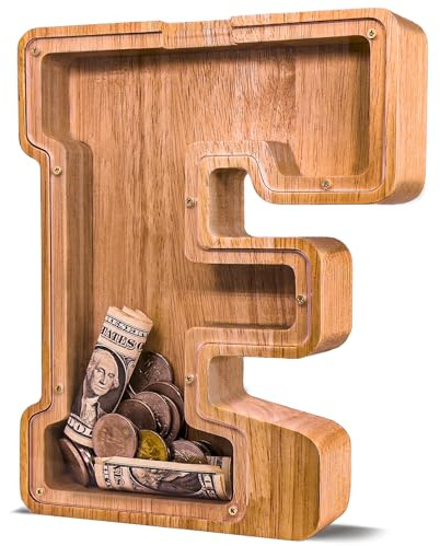 JOOMLAFLY Holzbuchstaben-Spardose für Kinder Größere Alphabet-Buchstabenbank für Jungen Initialen-Spardose Personalisierte Spardose Holzgeld-Sparbox Geburtstag und Fest - 22.5CM