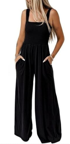BRONG Salopette da Donna Strappy Tuta da Lavoro con Tasca Sciolto Adatto Casuale Bavaglino Nel Complesso Tuta Lungo Pantaloni Pagliaccetto Nero XS