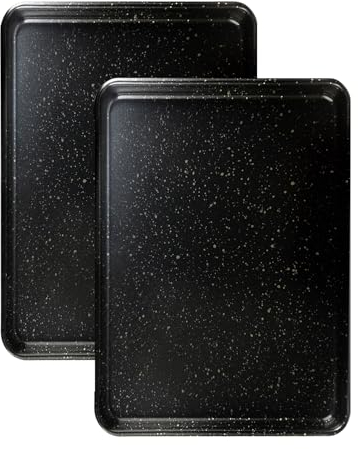 Shackcom Set di 2 teglie da forno, 34,5 x 24,5 x 2,5 cm, piccola teglia da forno, in acciaio inox, antiaderente per cottura e cottura in casa