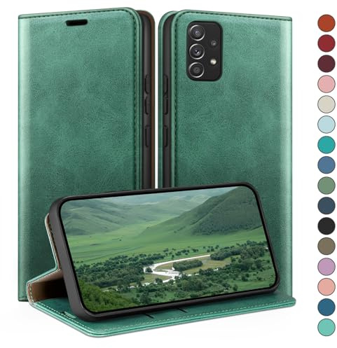 HUOUH für Samsung Galaxy A52/A52S Hülle mit RFID Schutzhülle aus Lederhülle Handyhülle,360 Grad Schutz Case,Kartenfach Leder ständer Handy hülle für Samsung A52 Klapphülle Wallet Cover Hellgrün