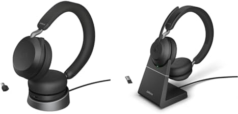 Jabra Evolve2 75 Wireless PC Headset with Charging Dock and 8-Mic Technology & Evolve2 65 Wireless PC Headset with Charging Stand