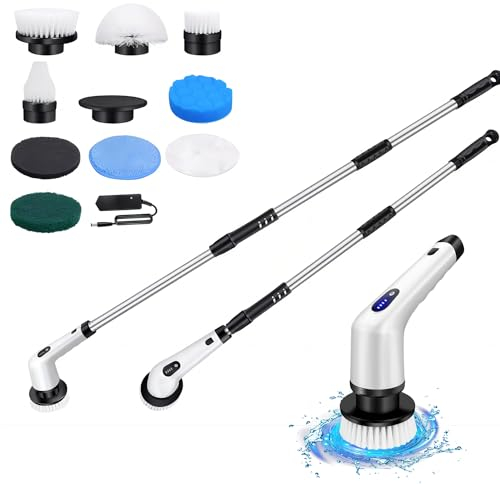 Electric Spin Scrubber, 9 in 1 Electric Cleaning Brush, 320RPM Powerful Cleaning, Bathroom Scrubber Dual Speed with Extension Arm for Kitchen, Car, Tile, Wall, Floor, Shower