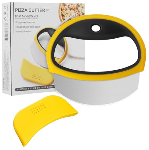 Uaugulft Roulette à pizza en acier inoxydable de qualité alimentaire avec étui de protection, noir/jaune