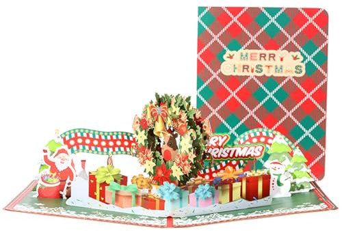 scicent Pop Up Weihnachtskarte 3D Grußkarte Geburtstagskarten Pop Up Weihnachtskarten Weihnachtskarte für Damen 3D Weihnachtskarte Neujahrskarten Winterkarten (Weihnachtskranz) - 20838