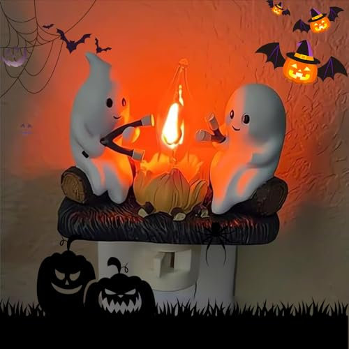 Anyingkai Ghost Campfire Nightlight,Ghost Campfire Flickering Nightlight,Nachtlicht Steckdose Halloween Geist,Geister Lagerfeuer Flackerndes Nachtlicht,Steckdosenlampe Halloween für Kinder