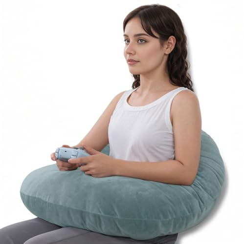 QUEEN ROSE Reading Pillow, Gaming Pillow for Lap, Sitting in Bed or Sofa, Extra Arm Rest for Reading, Playing or Crocheting, Soft Velvet Green