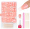 Press On Nails, 240 Pcs French Tip False Nails, Full Cover Fake Nails, Nude Color False Nail Stick on Nails with Glue for Girls Women Nail Art (French-Medium Long Square)