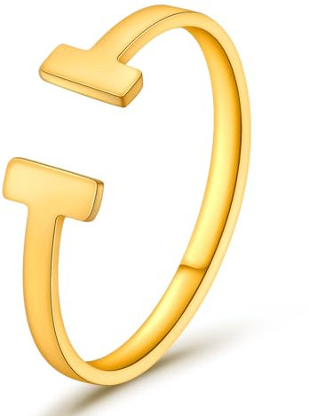T Ring Frauen,Love Ringe Gold Damen,Edelstahl Damenring Sterling Silber 925,Wasserfest,Verstellbar,Dupes,Nagel Goldene CC Schmuck,Ideal Geschenk für Frauen Geburtstage