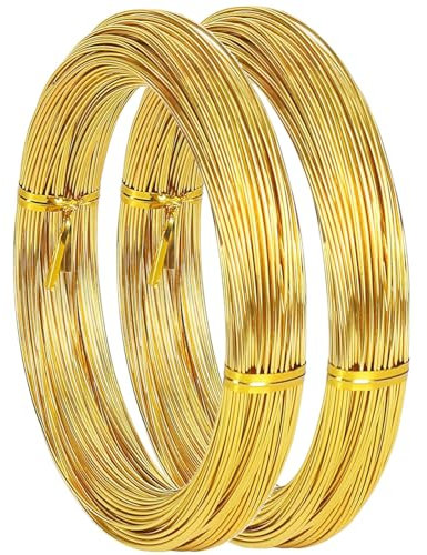 LilaLemon 130 Feet(40m) Brass Picture Hanging Wire, 0.8mm, 2 Pack, Gold