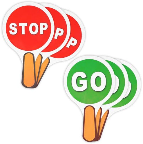 Thinp Lot de 6 panneaux stop pour enfants, panneaux stop and go à main, panneau lumineux rouge et vert, panneau stop & go double face en PVC imperméable pour enseigner la sécurité routière, 25,4 x 5,1