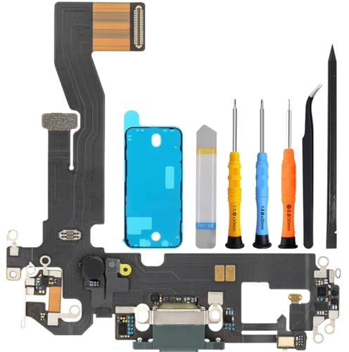 ZHUROUPU for iPhone 12/12 Pro 2020 6.1 inch Charging Port Flex Cable Replacement, USB Dock Connector Charger Board/Audio Jack/Microphone Replacement for iPhone 12/12 Pro with Repair Tools (Black)