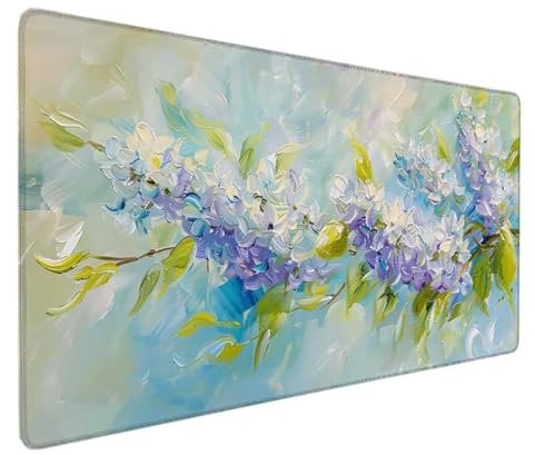 White Large Mouse Mat XXL 700x300x3MM, Flower Gaming Mouse Pad Waterproof Soft Cloth Desk Mat, Non-Slip Rubber Base Mousepad, Stitched Edges Keyboard Mat, for Gaming Office Home Decor Gifts V-W