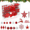 HENGMEI Weihnachtskugeln Kunststoff 108 Stück Christbaumschmuck mit Stern Spitze Christmas Decorators Aufhängen Weihnachtsbaumschmuck - Rot
