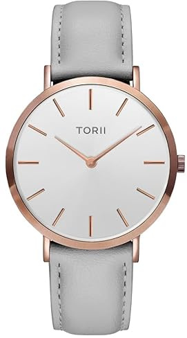 TORII Unisex-Uhr Weiß Edelstahl - rund Quarz R38LL.WR Lederarmband Strichindizes wasserdicht 50 m