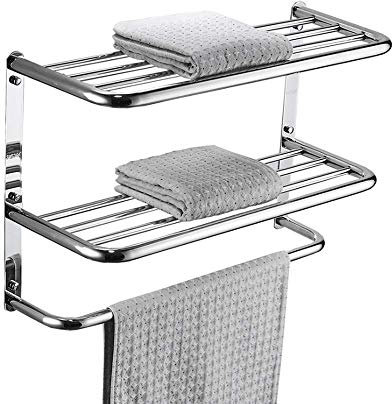 Grand porte-serviettes mural pour salle de bain avec barre porte-serviettes d'hôtel Finition polie 60 cm