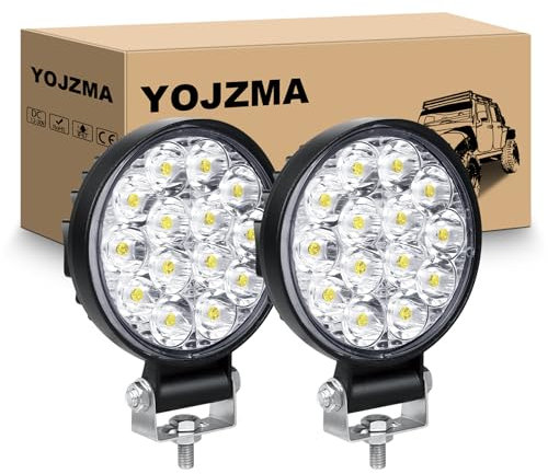 YOJZMA Lot de 2 mini feux antibrouillard à LED 42W, projecteur de travail à LED de 4 pouces 12V 24V pour éclairage tout-terrain pour camion, bateau, pick-up, SUV, ATV, UTV 4X4WD