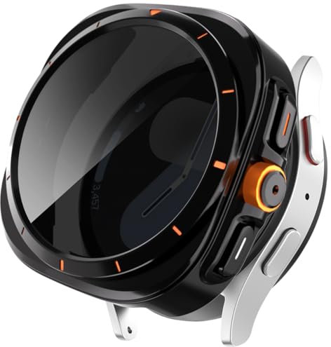 Miimall Case for Samsung Galaxy Watch 7 44mm [Transform into Ultra Appearance] [Privacy Screen Protector] Anti-peep Hard PC Cover for Samsung Watch 7 44mm (NOT for Galaxy Ultra 47mm)-Black