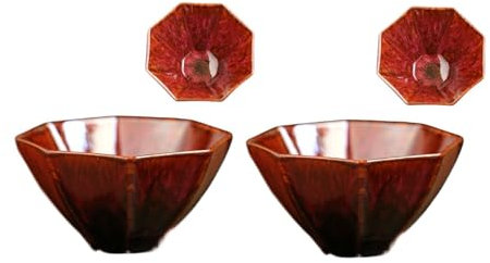 MYOLIO Jianzhan Teetasse, Keramik Tenmoku Klein Achteckige Schale Handgemacht Teegeschirr Chinesisch Kung Fu Meister-Pokal for Mutter, Vater, Freunde(rot)