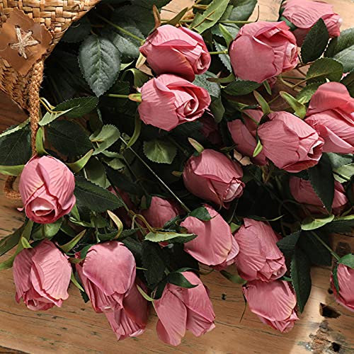 LuMOUzhou Nouveau Bouquet de Roses artificielles rétro à 9 têtes, Fleurs en Soie(Rose Red)