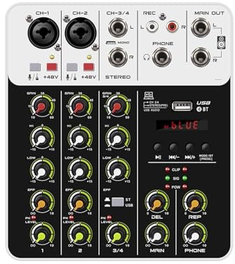 STRAFBRG Mixer DJ Controller Mixer, Bluetooth 5.0, Alimentazione 48V, Basso Rumore di Fondo for Console di missaggio e Registrazione su PC,Eccezionale chiarezza del Suono