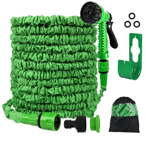 SENTAIMAO Expandable Hosepipes,30m 100ft Garden Hose Pipe for Garden Flexible Garden Hose with 7 Function Spray Gun,Extendable Water Hose Retractable Magic Hose Pipe for Gardening Car Washing (Green)