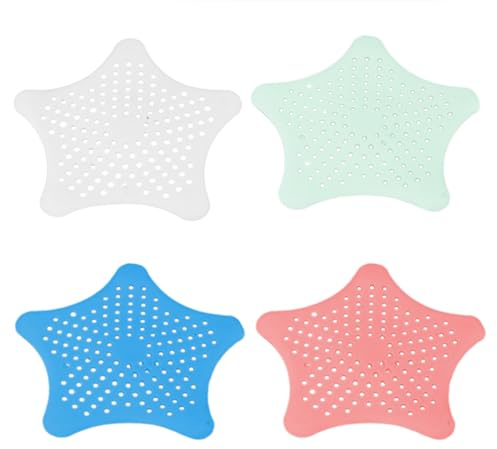 4 Piezas Rejilla de Fregadero Universal de Silicona,Rejilla para fregaderos,Estrella Ducha, Filtro de desagüe con 5 ventosas para Tubo de desagüe de Ducha, bañera