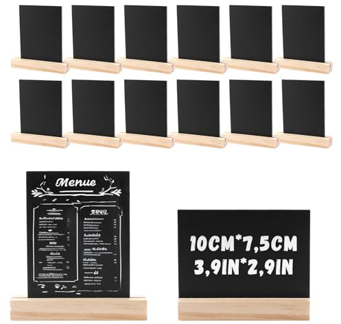 DAJAVE 24 Stück Kreidetafel Aufsteller, Kreidetafel Klein, 10x7,5cm Schiefertafel zum Beschriften, Beschriften Doppelseitig Tischaufsteller Holz Ständer, Kleine Tafeln Zum Beschriften