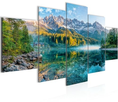 Runa Art - Bilder Landschaft 200L x 100B cm 5 Teilig XXL Wanddekoration Design Berglandschaft Grün 059551a