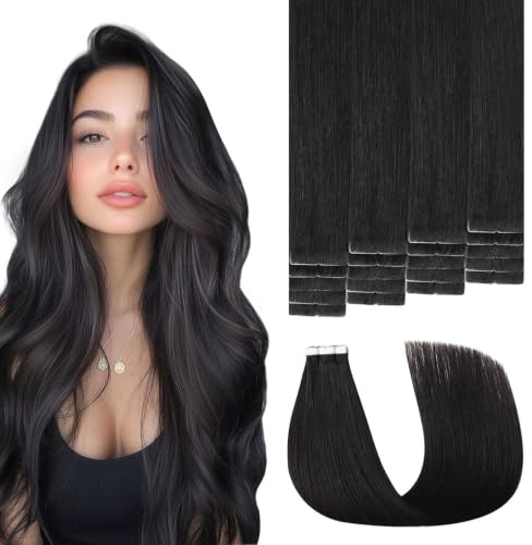 Sweetmet 3rd-Generation Invisible Tape Extensions Echthaar für Frauen | Pro3.0 Farbe #1B Natürliches Schwarz Remy Echthaar Extensions Tape 30g 35cm Nahtlos injiziert (#1B-35cm)