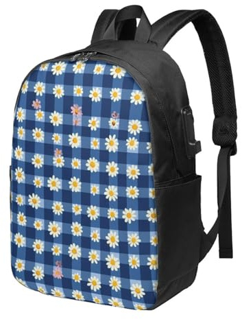 Daisy Vintage Laptop Backpack Plant Travel Backpack 17inch Water Resistant Carry on Rucksack with USB Charging Port College Bookbag School Work Bag for Women Men