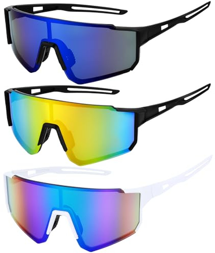 3 Stück Fahrradbrille für Herren Damen Sport Sonnenbrille Radfahrer Brille UV 400 Schutz , Radbrille mit Komfortablem Nasenpad, Fahrradbrille Für Outdooraktivitäten Wie Radfahren Ski Fischen Laufen