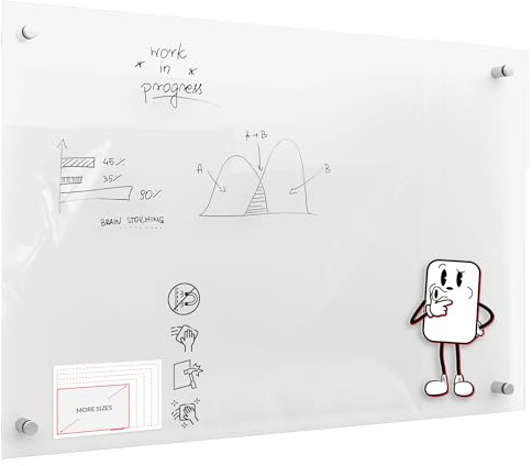 ALLboards Tableau en Verre non magnétique Transparent 90x60 cm sans Cadre, Verre Trempé