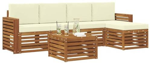 vidaXL Sofagarnituren 6 pcs Natur und Creme Massivholz Akazie, Moderner Garten-Sofa, haltbare Terrasse Sitzgelegenheiten, bequemes Lounge-Möbel für draußen