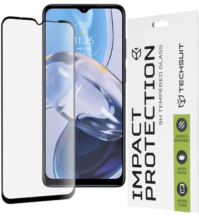 Techsuit Displayschutzfolie für Motorola Moto E22, Moto E22i, Moto E13 Gehärtetes Glas mit 9H Härte, Vollständige Abdeckung, Stoßschutz, Anti Fingerabdruck, Blasenfrei, 111D Full Glue