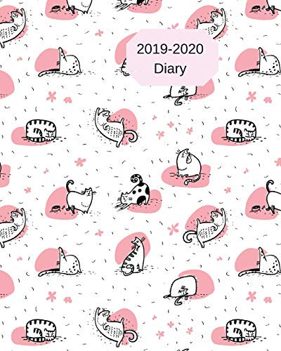 2019-2020 Diary: 8x10 size day to a page academic year diary planner. Lilac pink cats cover design