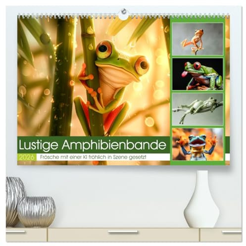 Lustige Amphibienbande (hochwertiger Premium Wandkalender 2026 DIN A2 quer), Kunstdruck in Hochglanz: Tauche ein in eine Welt voller lustiger Frösche ... Frohsinn und Entzücken. (CALVENDO Tiere)